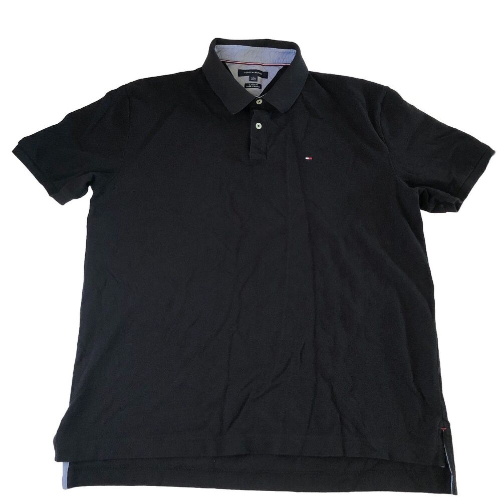 Tommy Hilfiger Men’s Polo Shirt Classic Fit Embroidered Flag Logo Black XL